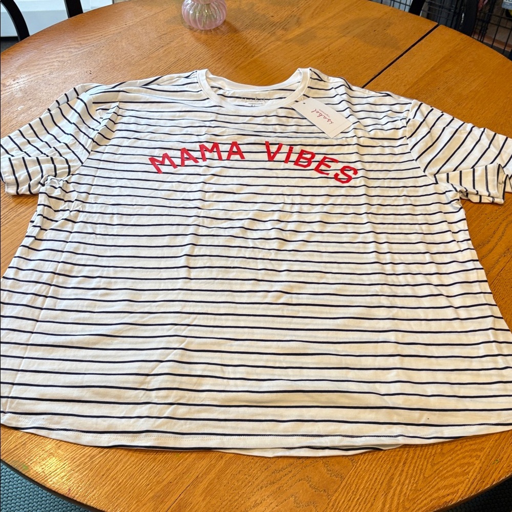 Ingrid & Isabel Black and White Striped Tee with Red Print